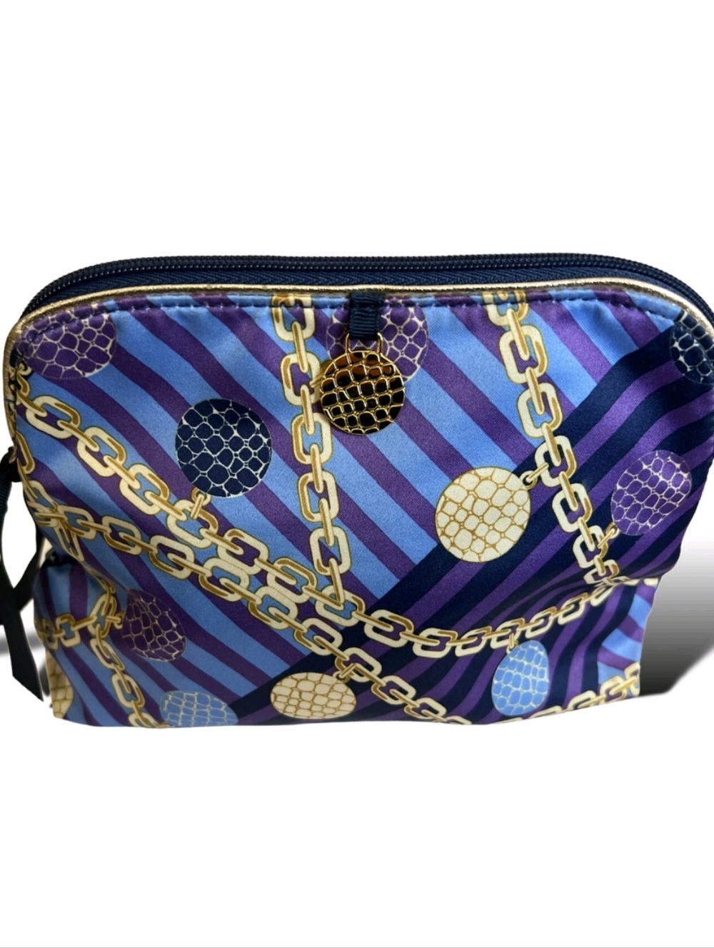 🍀4/$19🍀Estee Lauder Purple, Blue and Gold Chain-Print Cosmetic Pouch